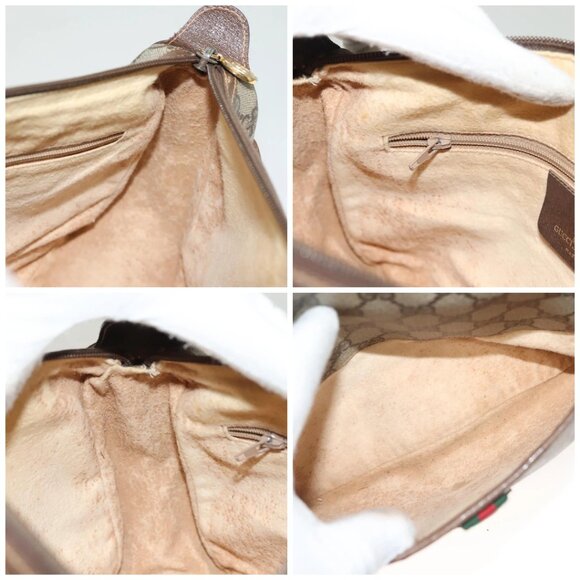 GUCCI GG Supreme Web Sherry Line Bag PVC Beige Gold - Picture 13 of 15